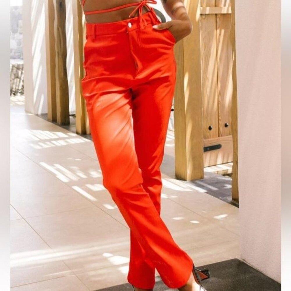 Labelrail x Eva Apio red hot faux leather pants size 16 (UK) asos
